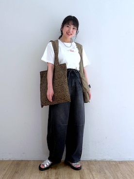 「アイテム（ベスト、ブラウン系）」を使った、and.youさん（レディース・157cm）の夏コーディネート