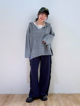 「LOWRYS FARM（ローリーズファーム）のメランジフードニットプルオーバー  581131（ニット/セーター）」を使った、and.youさん（レディース・157cm）の秋コーディネート