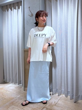 「LOWRYS FARM（ローリーズファーム）のメランジロゴTEE　1048840（Tシャツ/カットソー、ホワイト系）」を使った、and.youさん（レディース）の夏コーディネート