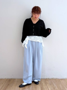 「LOWRYS FARM（ローリーズファーム）のベロアカップキャミ 1048913（キャミソール、ブラック系）」を使った、and.youさん（レディース）の秋コーディネート