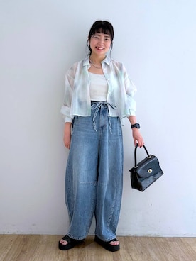 「LOWRYS FARM（ローリーズファーム）のスタイルＵＰクロスカップキャミ　100757（Tシャツ/カットソー）」を使った、and.youさん（レディース・157cm）の夏コーディネート