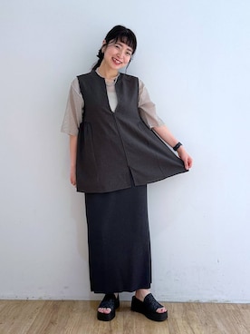 「LOWRYS FARM（ローリーズファーム）のスタイルＵＰクロスカップキャミ　100757（Tシャツ/カットソー）」を使った、and.youさん（レディース・157cm）の夏コーディネート