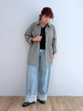 「LOWRYS FARM（ローリーズファーム）のオーバーBOXシャツ　1051616（シャツ/ブラウス、グリーン系）」を使った、and.youさん（レディース）の秋コーディネート