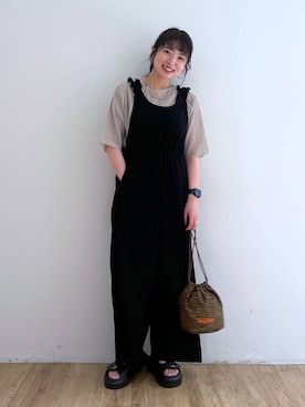 「ワンピース」｜「アイテム（オールインワン・サロペット）」を使った、and.youさん（レディース・157cm）の夏コーディネート