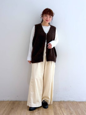 「LOWRYS FARM（ローリーズファーム）のジャガードフリンジＬＳ　102891（Tシャツ/カットソー、ホワイト系）」を使った、and.youさん（レディース）の秋コーディネート