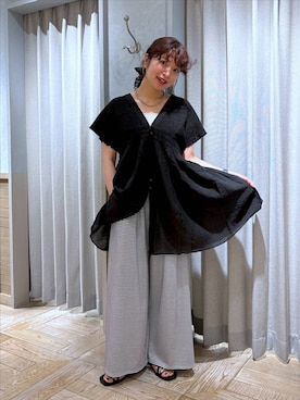 「LOWRYS FARM（ローリーズファーム）のボーダーカットギャザーパンツ  1056895（その他パンツ、ホワイト系）」を使った、and.youさん（レディース）の夏コーディネート