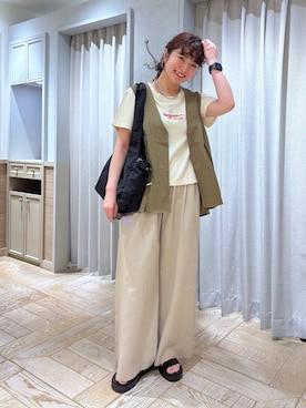 「LOWRYS FARM（ローリーズファーム）のイージーバギーデニム　601067（デニムパンツ、ベージュ系）」を使った、and.youさん（レディース）の春コーディネート