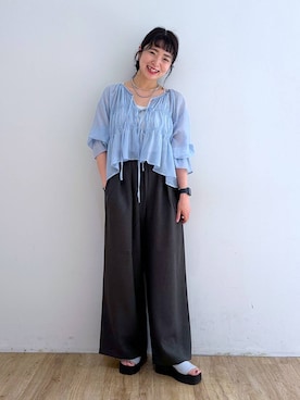 「LOWRYS FARM（ローリーズファーム）のスタイルＵＰクロスカップキャミ　100757（Tシャツ/カットソー）」を使った、and.youさん（レディース・157cm）の夏コーディネート