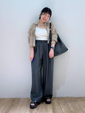 「LOWRYS FARM（ローリーズファーム）のスタイルＵＰクロスカップキャミ　100757（Tシャツ/カットソー）」を使った、and.youさん（レディース・157cm）の夏コーディネート