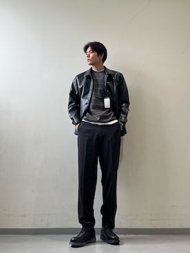 「アイテム（ライダースジャケット）」を使った、岩波　奏人さん（メンズ・183cm）の秋コーディネート