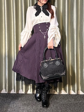 「アイテム（スカート、パープル系）」を使った、ありす(axesfemme)さん（レディース・153cm）の秋コーディネート