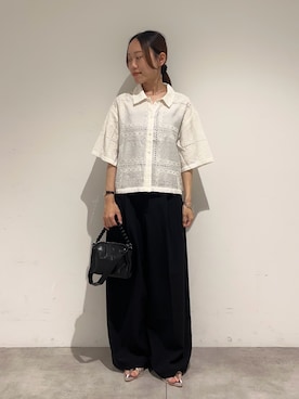 「SENSE OF PLACE by URBAN RESEARCH（センスオブプレイスバイアーバンリサーチ）のヒラヒラパッチワークシシュウシャツ（シャツ/ブラウス、ホワイト系）」を使った、hmey2698さん（レディース・155cm）の夏コーディネート