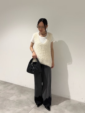「SENSE OF PLACE by URBAN RESEARCH（センスオブプレイスバイアーバンリサーチ）の『一部WEB限定カラー』ラウンドネックリブTシャツ(半袖)（Tシャツ/カットソー、ホワイト系）」を使った、hmey2698さん（レディース・155cm）の夏コーディネート