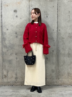 「赤アイテム」｜「アイテム（シューズ）」を使った、hmey2698さん（レディース・155cm）の冬コーディネート