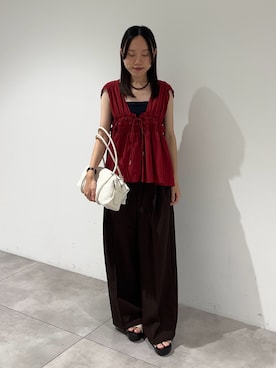 「RODE SKO(ロデスコ)のダブルベルテッドサンダル(サンダル、ホワイト系)」を使った、hmey2698さん(レディース・155cm)の夏コーディネート