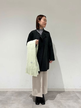 「アイテム（ノーカラーコート、グレー系）」を使った、hmey2698さん（レディース・155cm）の冬コーディネート