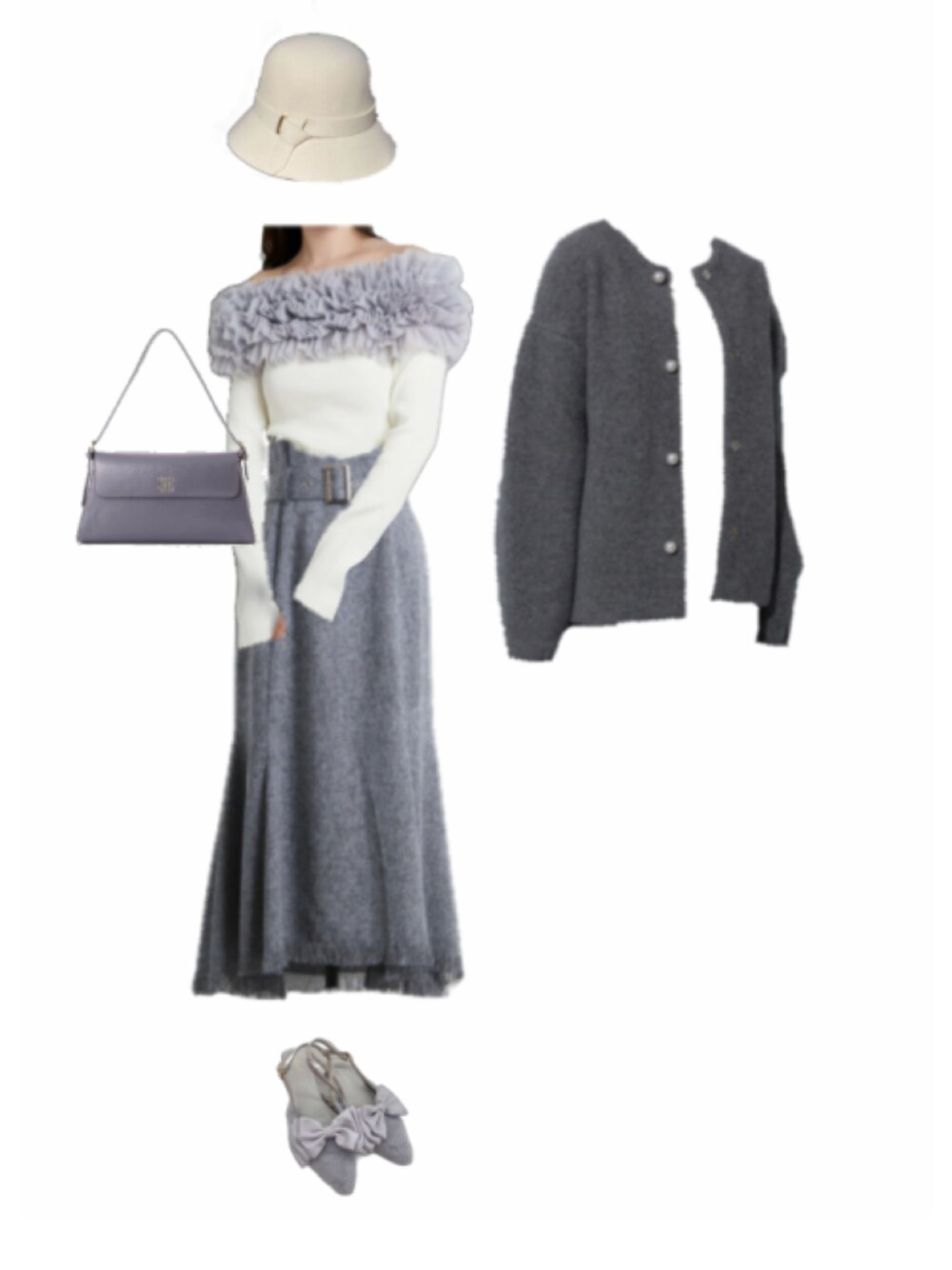 ☆新品タグ付リランドチュール♡パール付きコクーンニットジャケットチャコールグレー Rirandture パール釦コクーンニットジャケット 83355530 同型