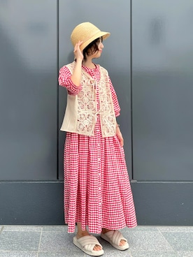 「Samansa Mos2（サマンサ モスモス）のモチーフレースベスト（ベスト）」を使った、kiuiさん（レディース・148cm）の夏コーディネート