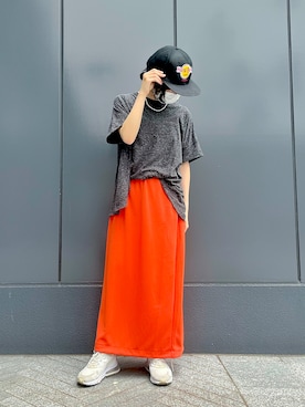 「Samansa Mos2 blue（サマンサモスモスブルー）のアイテム（スカート、オレンジ系）」を使った、kiuiさん（レディース・148cm）の夏コーディネート