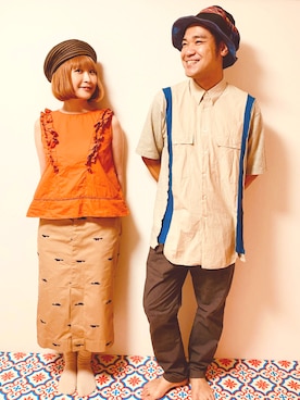 「POU DOU DOU（プードゥドゥ）のアイテム（スカート）」を使った、大野と大野さん（メンズ・170cm）の夏コーディネート