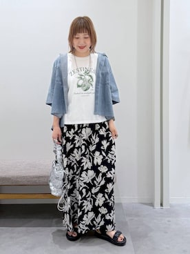 「GLOBAL WORK（グローバルワーク）のステンレス二連ロングネックレス/321096（ネックレス、シルバー系）」を使った、kusuko1103さん（レディース・163cm）の夏コーディネート