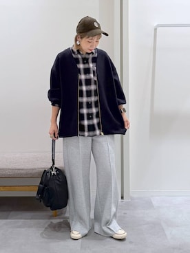 「GLOBAL WORK（グローバルワーク）の撥水軽量3WAY巾着/789444（ショルダーバッグ、ブラック系）」を使った、kusuko1103さん（レディース・163cm）の秋コーディネート