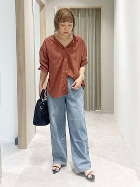 「GLOBAL WORK（グローバルワーク）のGOODデニムバギーパンツ/498388（デニムパンツ）」を使った、kusuko1103さん（レディース・163cm）の秋コーディネート