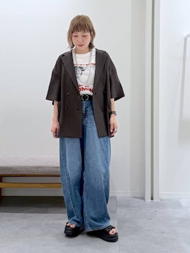 「GLOBAL WORK（グローバルワーク）のピンレススクエアベルト/319709（ベルト、ブラック系）」を使った、kusuko1103さん（レディース・163cm）の春コーディネート