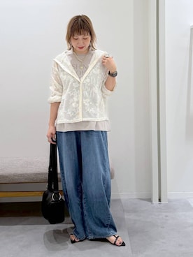 「GLOBAL WORK（グローバルワーク）のGOODデニムバレルCOOL/627009（デニムパンツ、ブルー系）」を使った、kusuko1103さん（レディース・163cm）の夏コーディネート