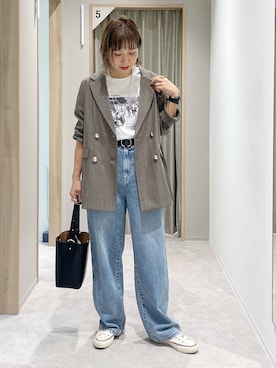 「GLOBAL WORK（グローバルワーク）のリッチクリーンプリントT半袖/147640（Tシャツ/カットソー）」を使った、kusuko1103さん（レディース・163cm・40代）の秋コーディネート