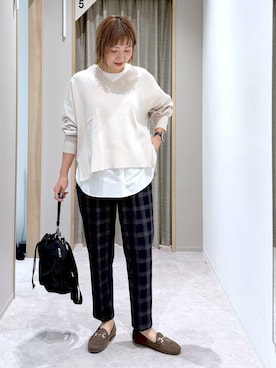 「GLOBAL WORK（グローバルワーク）のあったかウツクシルエットテーパードパンツ/575203（その他パンツ）」を使った、kusuko1103さん（レディース・163cm）の秋コーディネート