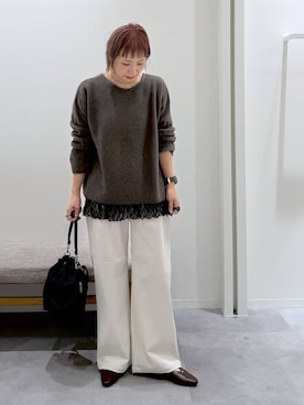 「GLOBAL WORK（グローバルワーク）のやさしソールVカットパンプス/1023336（パンプス、ブラウン系）」を使った、kusuko1103さん（レディース・163cm）の秋コーディネート