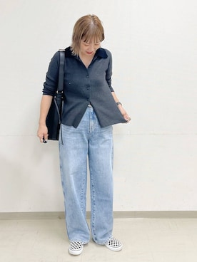 「GLOBAL WORK（グローバルワーク）のGOODデニムバギーパンツ/498388（デニムパンツ）」を使った、kusuko1103さん（レディース・163cm・40代）の秋コーディネート