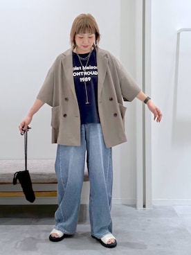 「GLOBAL WORK（グローバルワーク）のGOODデニムバレルCOOL/627009（デニムパンツ、ブルー系）」を使った、kusuko1103さん（レディース・163cm）の春コーディネート