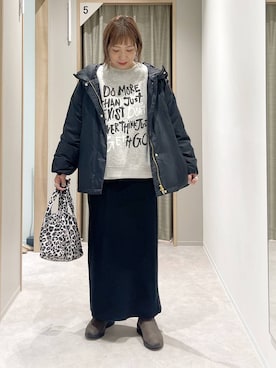 「GLOBAL WORK（グローバルワーク）のエアリュクスダウンフードブルゾン/495695（ダウンジャケット/コート）」を使った、kusuko1103さん（レディース・163cm）の冬コーディネート