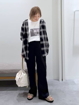 「GLOBAL WORK（グローバルワーク）のリッチクリーンプリントT半袖/636780（Tシャツ/カットソー、ホワイト系）」を使った、kusuko1103さん（レディース・163cm）の夏コーディネート