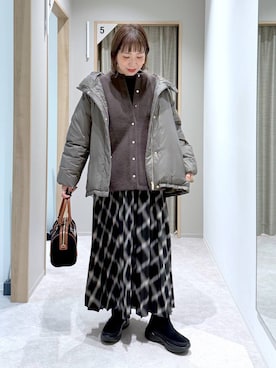 「GLOBAL WORK（グローバルワーク）のエアリュクスダウンフードブルゾン/495695（ダウンジャケット/コート）」を使った、kusuko1103さん（レディース・163cm）の冬コーディネート