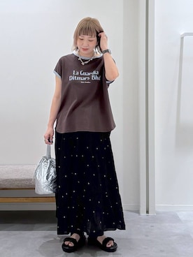 「GLOBAL WORK（グローバルワーク）のキルティング巾着バッグ/577384（ハンドバッグ、シルバー系）」を使った、kusuko1103さん（レディース・163cm）の春コーディネート