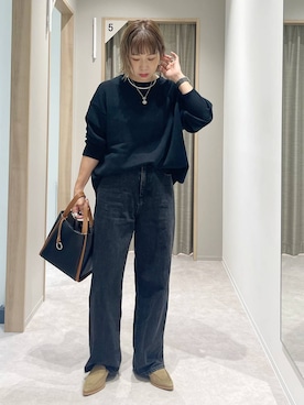 「GLOBAL WORK（グローバルワーク）のGOODデニムバギーパンツ/498388（デニムパンツ）」を使った、kusuko1103さん（レディース・163cm・40代）の秋コーディネート
