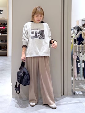 「GLOBAL WORK（グローバルワーク）のパフユーミニトート/1018043（トートバッグ、ブラック系）」を使った、kusuko1103さん（レディース・163cm）の秋コーディネート