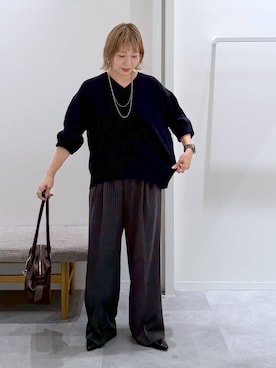 「GLOBAL WORK（グローバルワーク）のシーンレスとろみイージーパンツ/1054588（その他パンツ、グレー系）」を使った、kusuko1103さん（レディース・163cm）の秋コーディネート