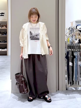 「GLOBAL WORK（グローバルワーク）のノンストレスリッチワイドパンツ/632962（その他パンツ、ブラウン系）」を使った、kusuko1103さん（レディース・163cm）の夏コーディネート