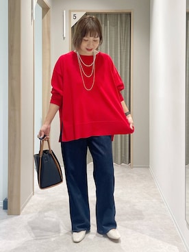 「GLOBAL WORK（グローバルワーク）のGOODデニムバギーパンツ/498388（デニムパンツ）」を使った、kusuko1103さん（レディース・163cm・40代）の秋コーディネート