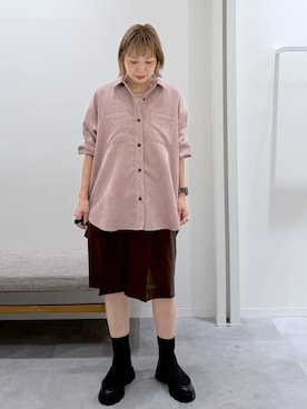 「GLOBAL WORK（グローバルワーク）のお手入れラクラクセットアップ/ハーフパンツ/684656（その他パンツ、ブラウン系）」を使った、kusuko1103さん（レディース・163cm）の秋コーディネート
