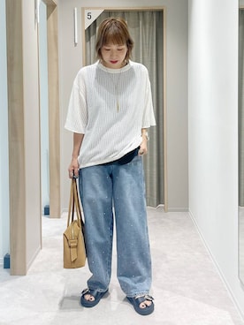 「GLOBAL WORK（グローバルワーク）のGOODデニムプレミアムバギーパンツ/132403（デニムパンツ）」を使った、kusuko1103さん（レディース・163cm・40代）の夏コーディネート
