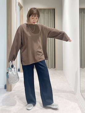 「GLOBAL WORK（グローバルワーク）のGOODデニムバギーパンツ/498388（デニムパンツ）」を使った、kusuko1103さん（レディース・163cm・40代）の秋コーディネート