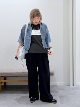 「GLOBAL WORK（グローバルワーク）のステンレス二連ロングネックレス/321096（ネックレス、シルバー系）」を使った、kusuko1103さん（レディース・163cm）の春コーディネート