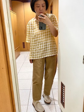 「アイテム（チノパンツ、ゴールド系）」を使った、yukichen3388さん（レディース・155cm）の夏コーディネート