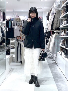 「GLOBAL WORK（グローバルワーク）のライトウォームスタンドブルゾン/451309（ブルゾン）」を使った、西尾有加さん（レディース・164cm）の冬コーディネート