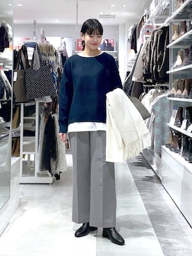 「GLOBAL WORK（グローバルワーク）のふわふわHugmeドルマンプルオーバー/595406（ニット/セーター）」を使った、西尾有加さん（レディース・164cm）の秋コーディネート